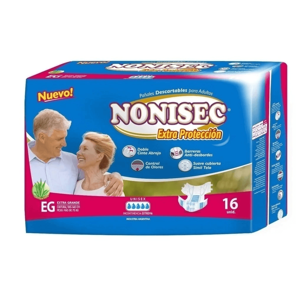 Pañales Descartables Nonisec extra protección Anatómico extra grande x 16u