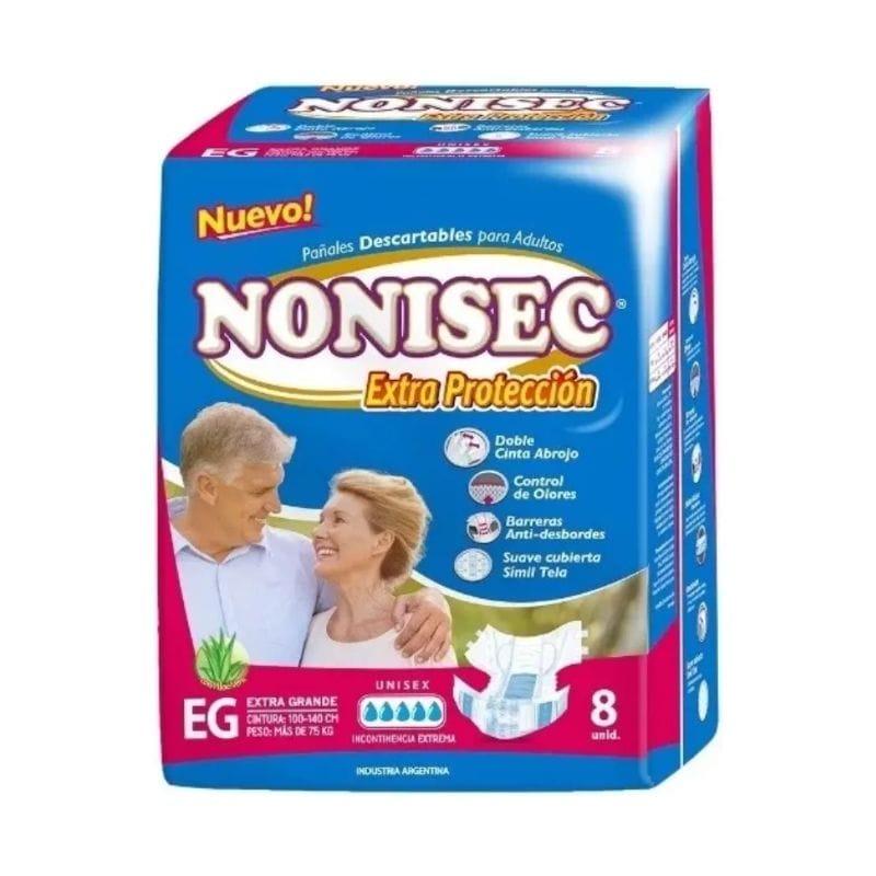 Pañales Descartables Nonisec extra protección Anatómico extra grande x 8u