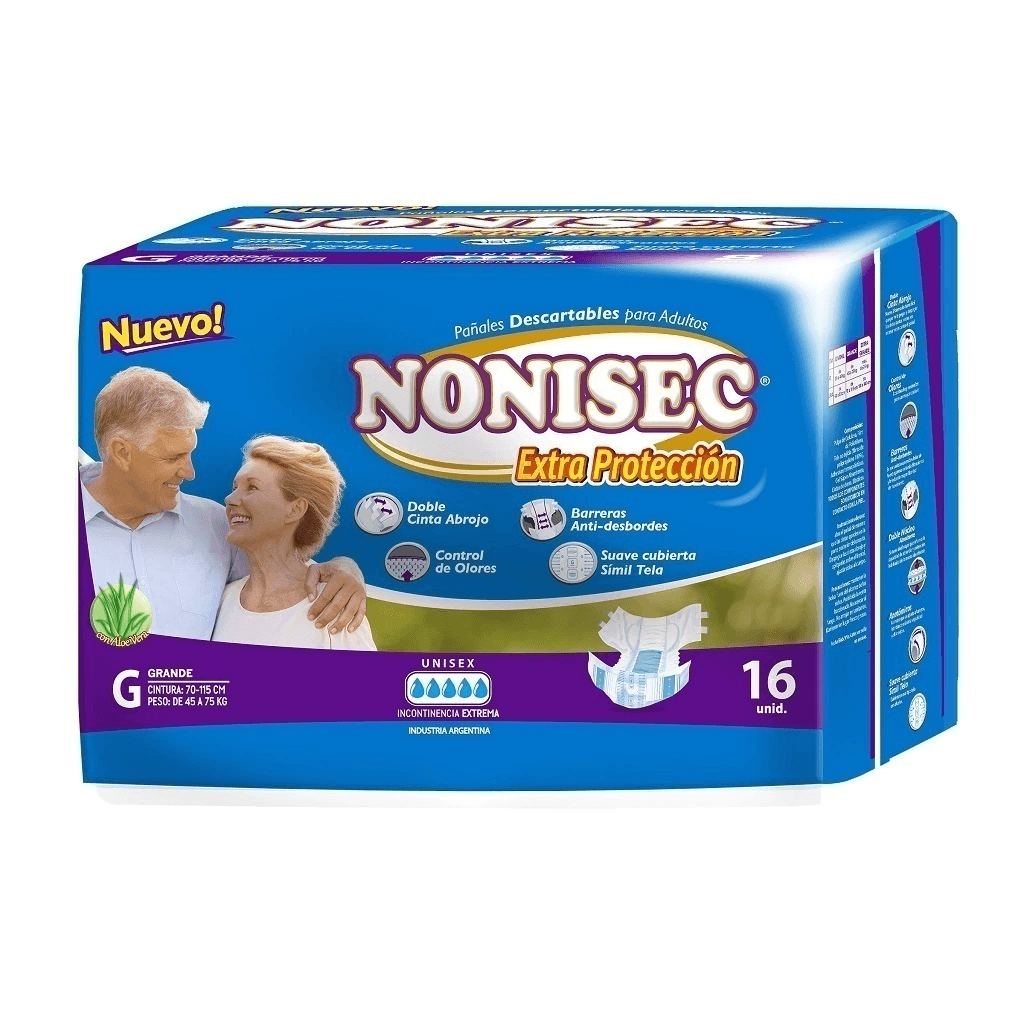 Pañales Descartables Nonisec extra protección Anatómico grande x 16u