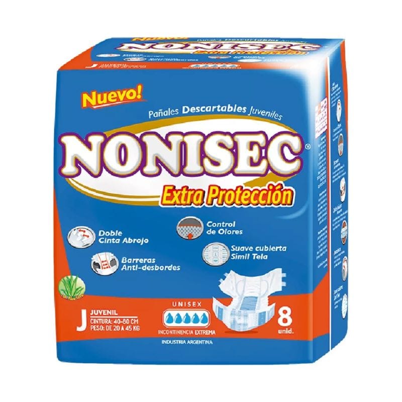 Pañales Descartables Nonisec extra protección Anatómico juvenil  x 8u